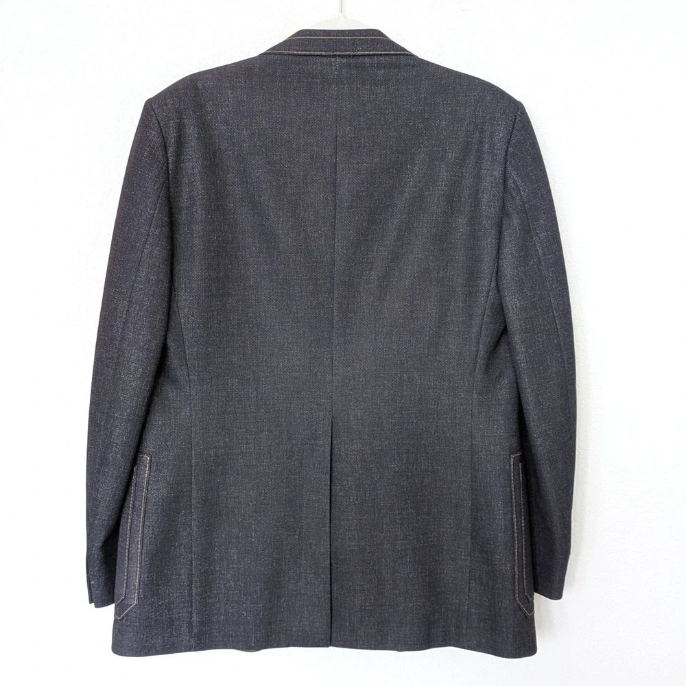 Royce Casuals Vtg Denim‎ Blazer Mens L Blue 70s Western Contrast Stitch Jacket